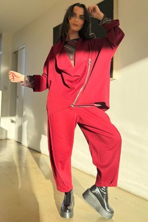 Sola Tech Drape Relaxed Biker Jacket Burgundy